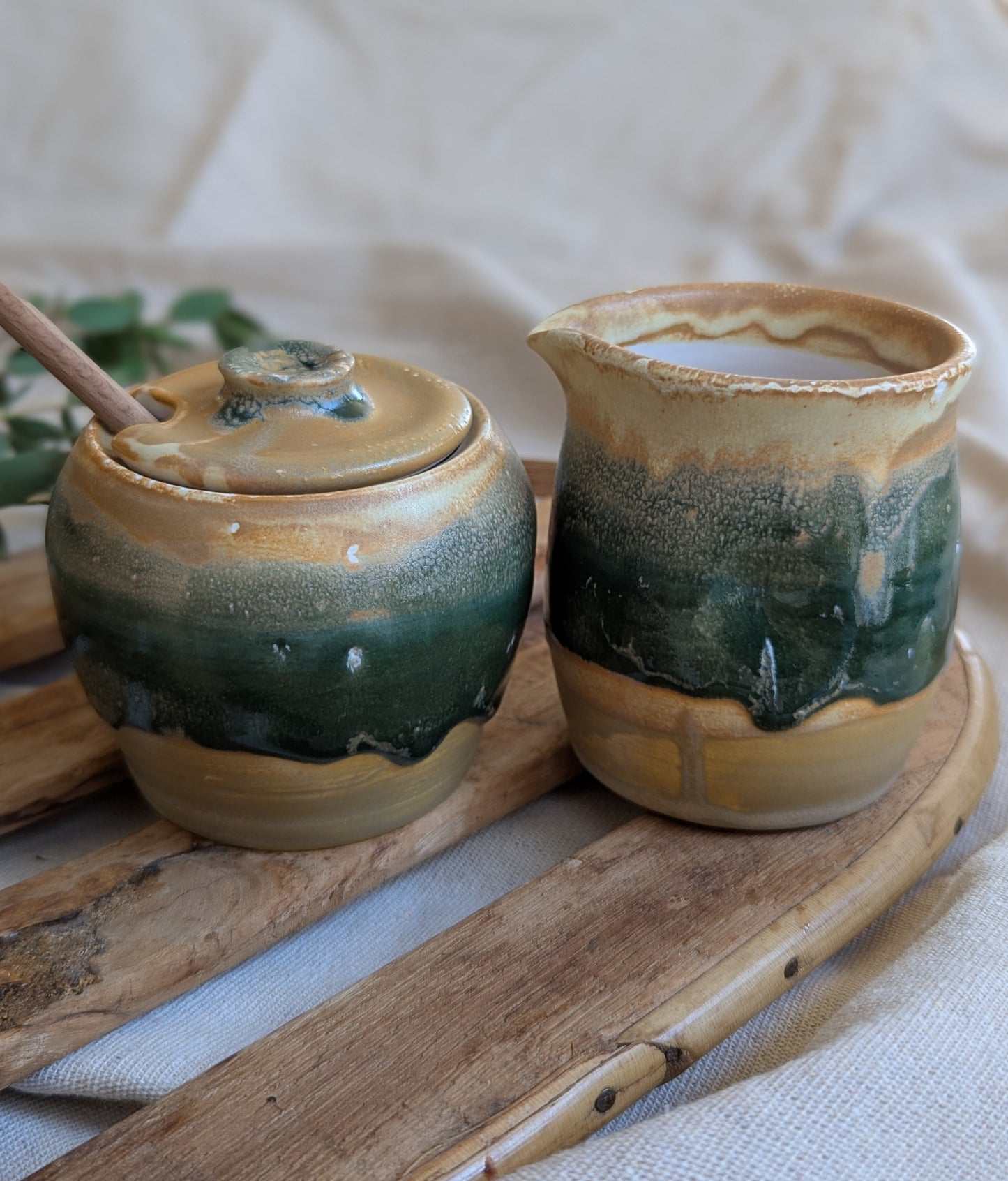 Cream and Sugar Set - Green & Toshi Brown Combo