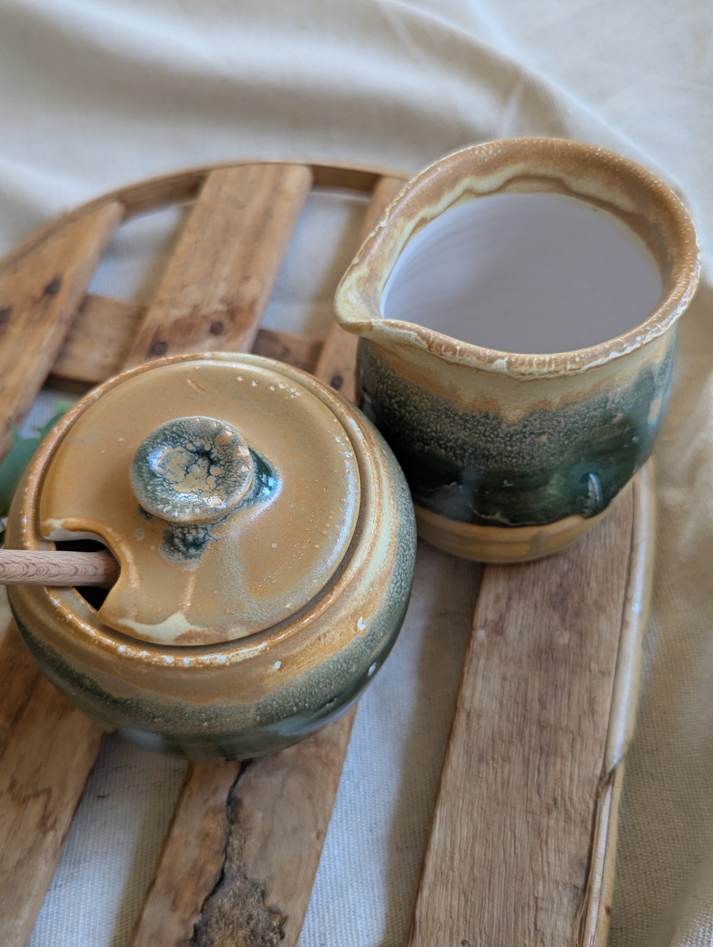 Cream and Sugar Set - Green & Toshi Brown Combo