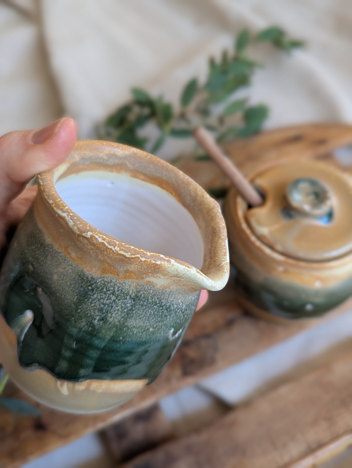 Cream and Sugar Set - Green & Toshi Brown Combo