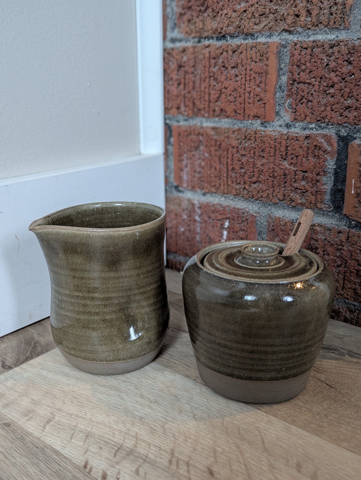 Cream and Sugar Set - Olive Green
