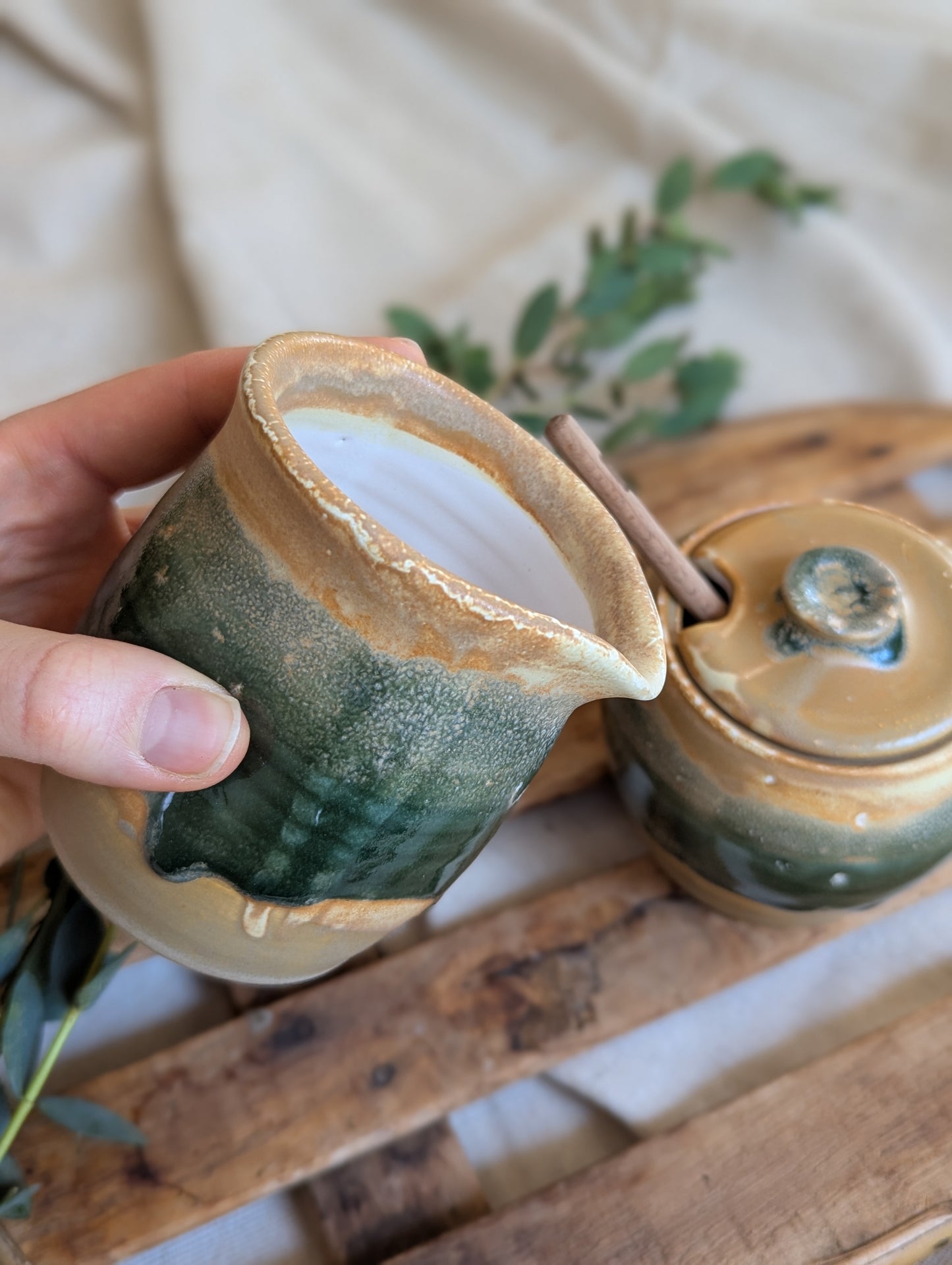 Cream and Sugar Set - Green & Toshi Brown Combo